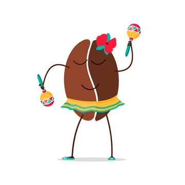 Coffee bean. The character is a coffee bean with maracas. Brazilian coffee Stock Illustration