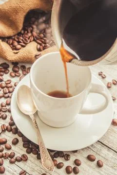 Coffee bean. a Cup of coffee. selective focus. Foto stock