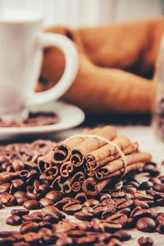 Coffee bean. a Cup of coffee. selective focus. Stock Photos