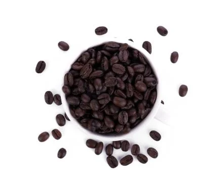 Coffee bean in cup on white background Stock Photos