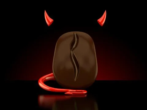 Coffee bean with devil horns and tail 스톡 사진