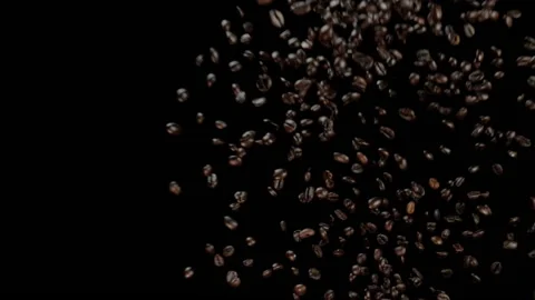 Coffee Bean Explosion - Beans Flying And Falling Slow Motion - Black Background Stock Footage 154471089