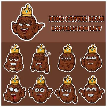 Coffee Bean Expression set. Mascot cartoon character for flavor, strain, la.. Stock Illustration