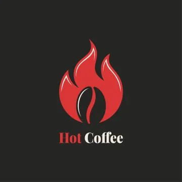 Coffee bean with fire flame. Hot coffee logo Stock Illustration