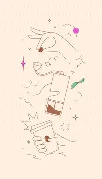 Coffee bean grinder take away cup peach Stock Illustration