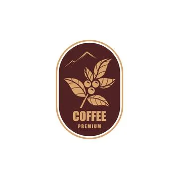 Coffee bean icon with oval emblem, coffee plant Illustration