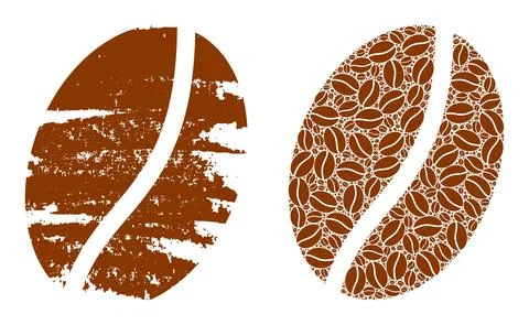 Coffee Bean Icon Recursion Composition and Grunge Textured Icon Illustrazione stock
