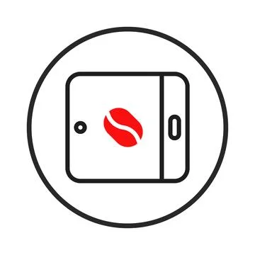 Coffee bean icon within a digital device framework suggesting mobile applic.. イラスト素材