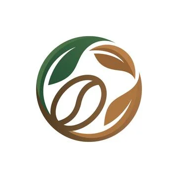 Coffee Bean Leaf Logo Design for Organic Cafe and Coffee Brand Stock Illustration