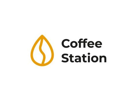 Coffee bean with liquid drop logo. Coffee station logotype Stock Illustration