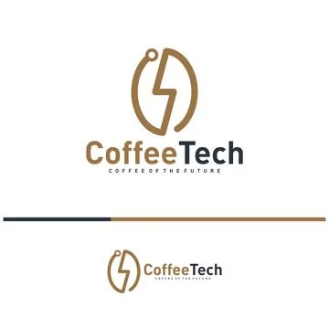 Coffee bean logo with data connection. Creative coffee tech logo template v.. 스톡 일러스트