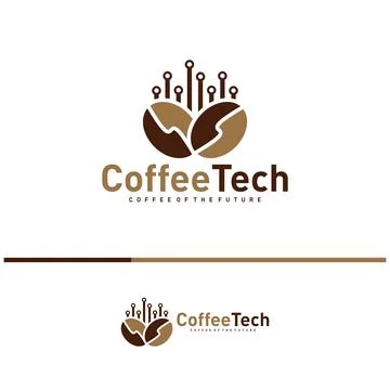 Coffee bean logo with data connection. Creative coffee tech logo template v.. Stock Illustration