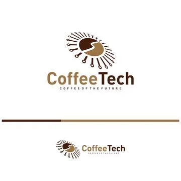 Coffee bean logo with data connection. Creative coffee tech logo template v.. 스톡 일러스트