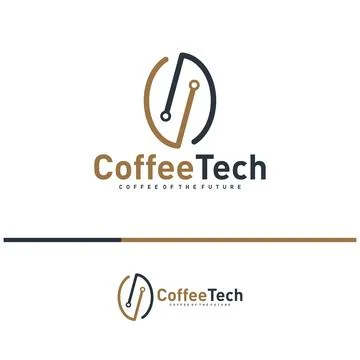 Coffee bean logo with data connection. Creative coffee tech logo template v.. Stock Illustration
