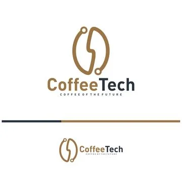 Coffee bean logo with data connection. Creative coffee tech logo template v.. Illustrazione stock