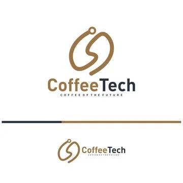 Coffee bean logo with data connection. Creative coffee tech logo template v.. Stock Illustration