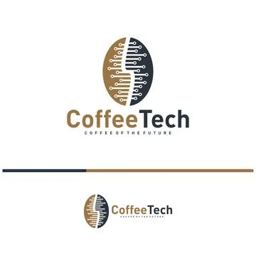 Coffee bean logo with data connection. Creative coffee tech logo template v.. Stock Illustration