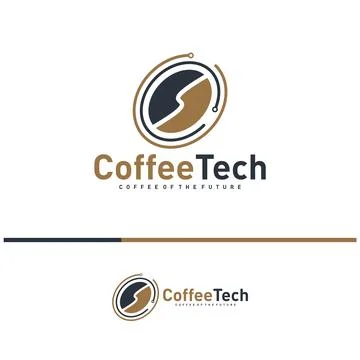 Coffee bean logo with data connection. Creative coffee tech logo template v.. Stock Illustration