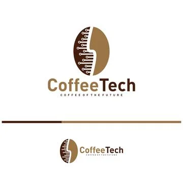 Coffee bean logo with data connection. Creative coffee tech logo template v.. 스톡 일러스트