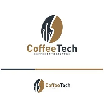 Coffee bean logo with data connection. Creative coffee tech logo template v.. Stock Illustration