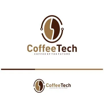 Coffee bean logo with data connection. Creative coffee tech logo template v.. Illustrazione stock