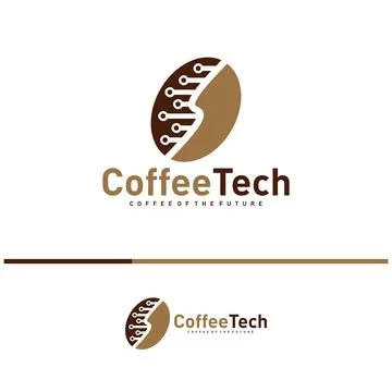 Coffee bean logo with data connection. Creative coffee tech logo template v.. Stock Illustration