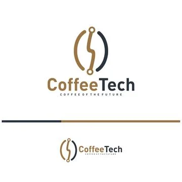 Coffee bean logo with data connection. Creative coffee tech logo template v.. Stock Illustration