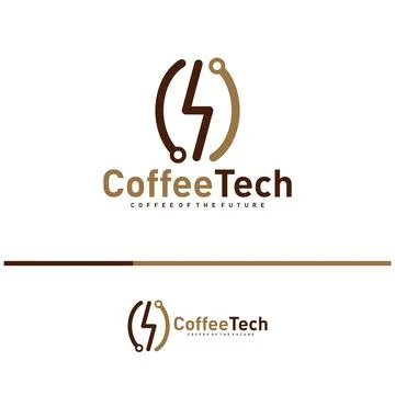 Coffee bean logo with data connection. Creative coffee tech logo template v.. Illustrazione stock