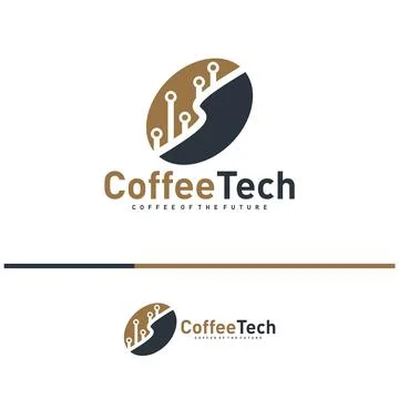 Coffee bean logo with data connection. Creative coffee tech logo template v.. Stock Illustration