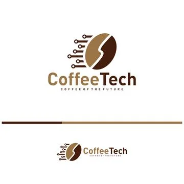 Coffee bean logo with data connection. Creative coffee tech logo template v.. 스톡 일러스트