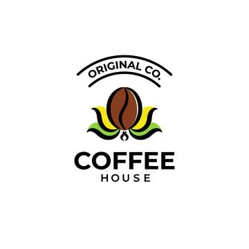 Coffee Bean Logo with leaf decoration. Patern's Background Stock Illustration