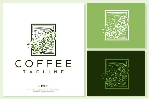Coffee bean logo template with leaf design. Leaf coffee logo design template. Stock Illustration
