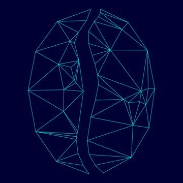 Coffee bean low poly triangulation triangulated polygonal electric cyan blue  Stock Illustration