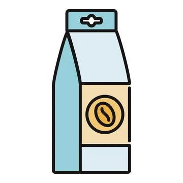 Coffee bean package flat line color icon Stock Illustration