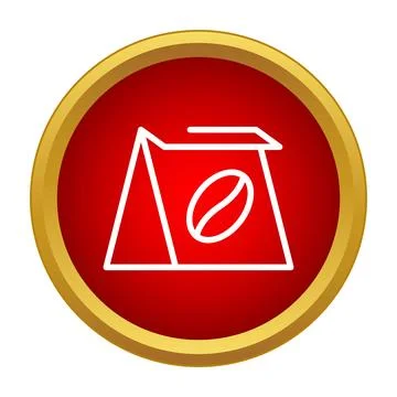 Coffee bean packaging outline icon on red circle Stock Illustration