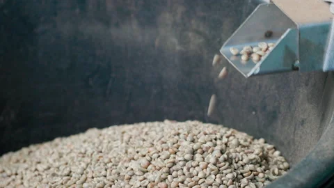 Coffee bean peeling machine with water, Fresh coffee beans milling in machine Stock Footage 147903867
