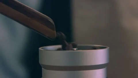 Coffee Bean pour into grinder Video stock 169260219