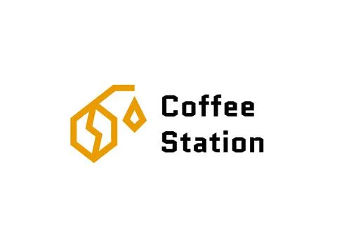 Coffee bean with refueling gun logo. Coffee station logotype Stock Illustration
