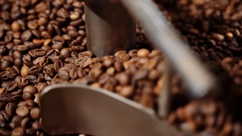 Coffee bean roasting Process Coffee Roaster. Coffee beans in the roaster. close Stock Footage 119888768