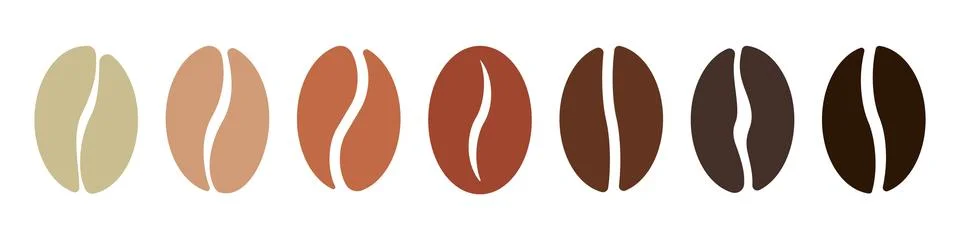 Coffee bean roasting stages vector illustration. Coffee roast intensity ico.. Stock Illustration