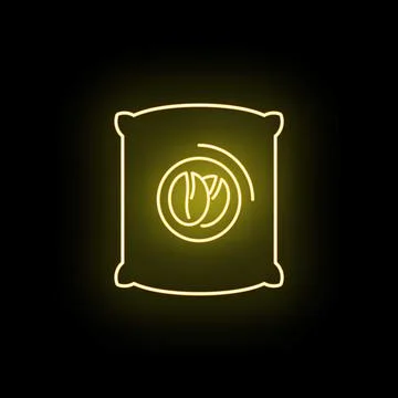 Coffee bean sack yellow neon glowing icon イラスト素材