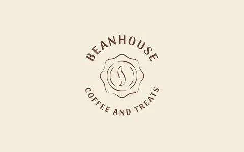 Coffee Bean Seal Logo Vector Template Vintage Arched Typography Stock Illustration