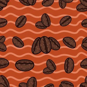 Coffee Bean Seamless Pattern in Cartoon Style. Perfect For Background, Back.. Stock Illustration