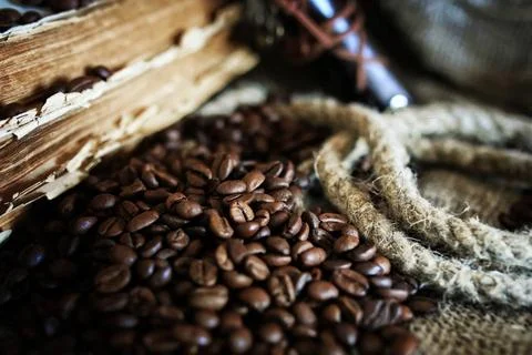 Coffee bean on textile background coffee bean on textile background ,model... Stock-Fotos