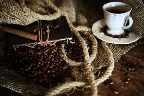 Coffee bean on textile background coffee bean on textile background ,model... Stock-Fotos