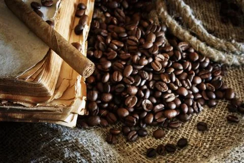 Coffee bean on textile background 写真素材