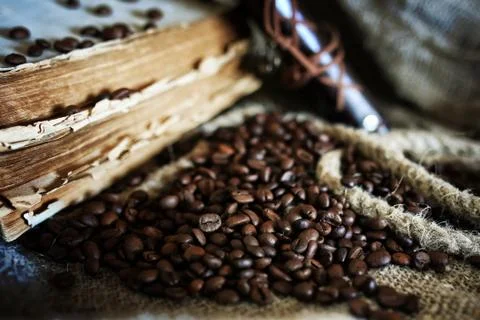 Coffee bean on textile background 写真素材