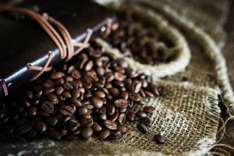 Coffee bean on textile background 写真素材