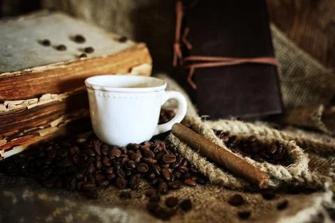 Coffee bean on textile background 스톡 사진