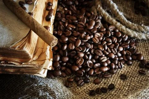 Coffee bean on textile background Stock Photos